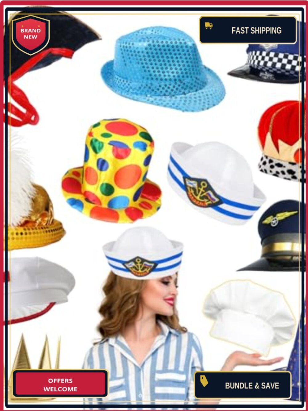 10 Pack Funny Costume Hats Polyester Unisex One Size Fits Most